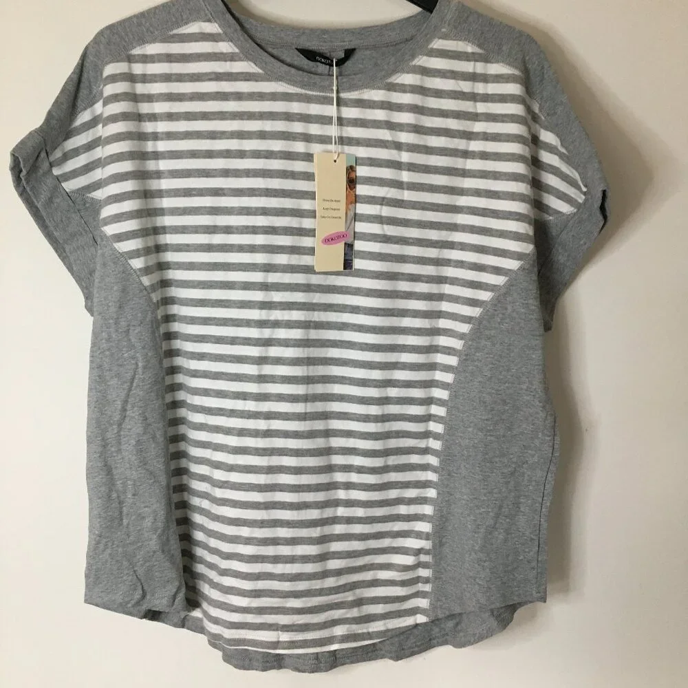 Dokotoo T Shirt for Women Striped Color Block Crewneck Short Sleeve Casual , 2XL - Picture 1 of 8